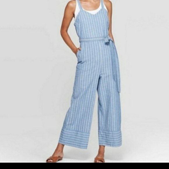 Universal Thread Chambray Denim Pinstripe Wide-Leg Jumpsuit New With Tags Medium - Picture 4 of 4